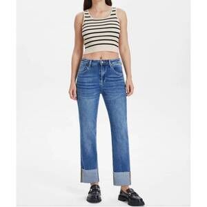 NEW BAYEAS high rise rolled hem straight jeans in surf blue